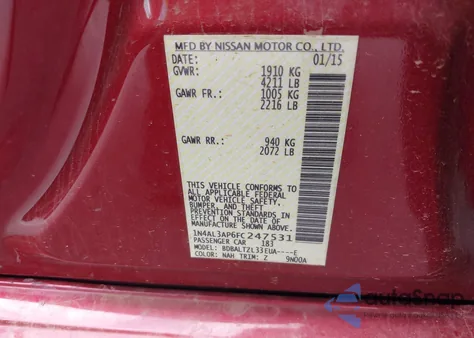 2015 Nissan Altima 2.5/S/Sv/Sl from USA, damaged, VIN 1N4AL3AP6FC247531